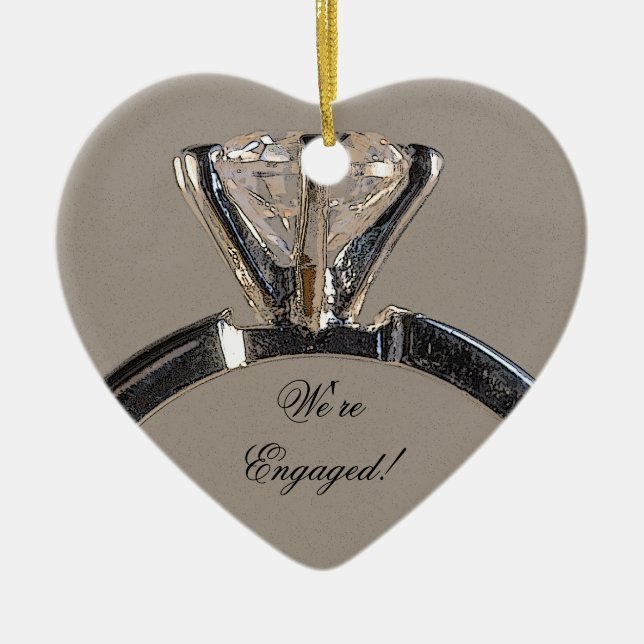Diamond Engagement Ring on Grey Ceramic Tree Decoration (Front)