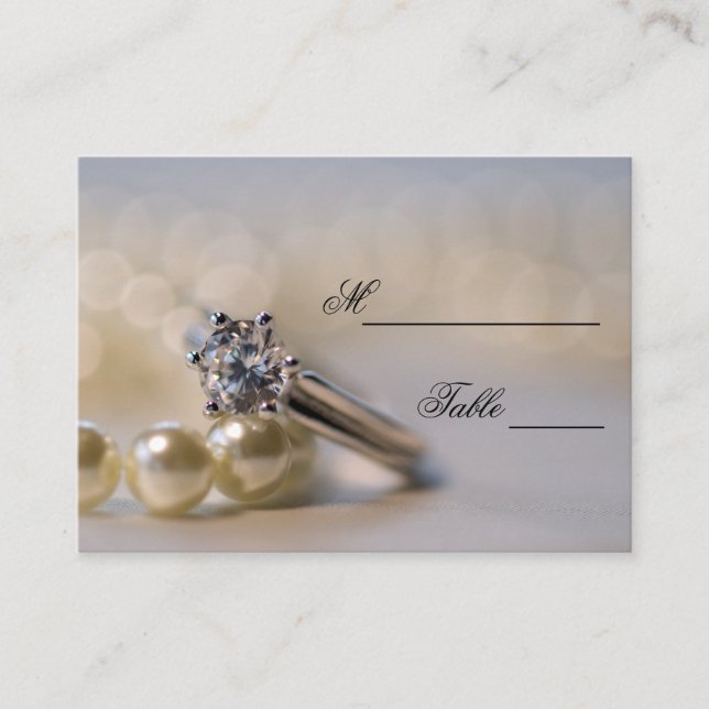 Diamond Engagement Ring Pearls Wedding Place Card (Front)
