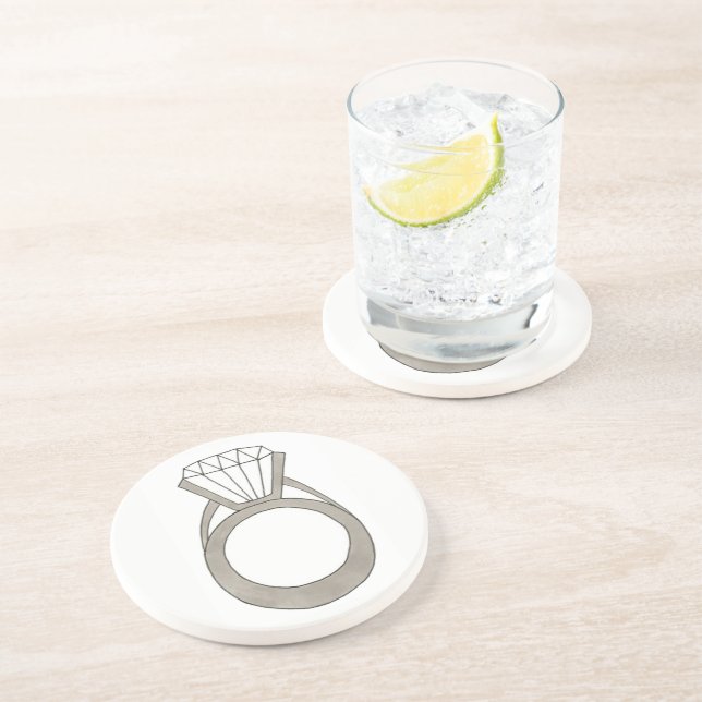 Diamond Engagement Ring Wedding Bridal Shower Coaster (Side)