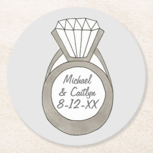 Diamond Engagement Ring Wedding Bridal Shower Round Paper Coaster