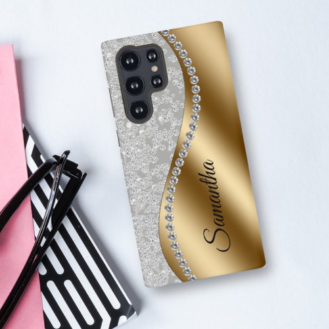 Diamond Faux Bling Gold Metal Personalised Galm  Samsung Galaxy S22 Ultra Case (Creator Uploaded)