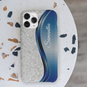 Diamond Faux Bling Navy Blue Monogram Name iPhone 12 Pro Max Case