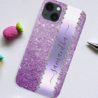 Diamond Faux Glitter Calligraphy Name Purple