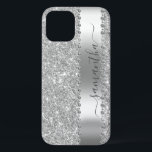 Diamond Faux  Glitter Calligraphy Name Silver iPhone 12 Pro Case<br><div class="desc">Any glitter or diamonds in design are photos and simulated. This design may be personalised in the area provided by changing the photo and/or text. Or it can be customised by clicking Personalise this Template and then choosing the click to customise further option and delete or change the colour of...</div>