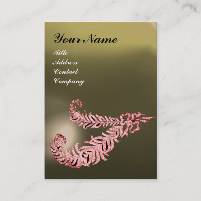 DIAMOND FEATHERS MONOGRAM Pink Grey Agate Business Card (Front)