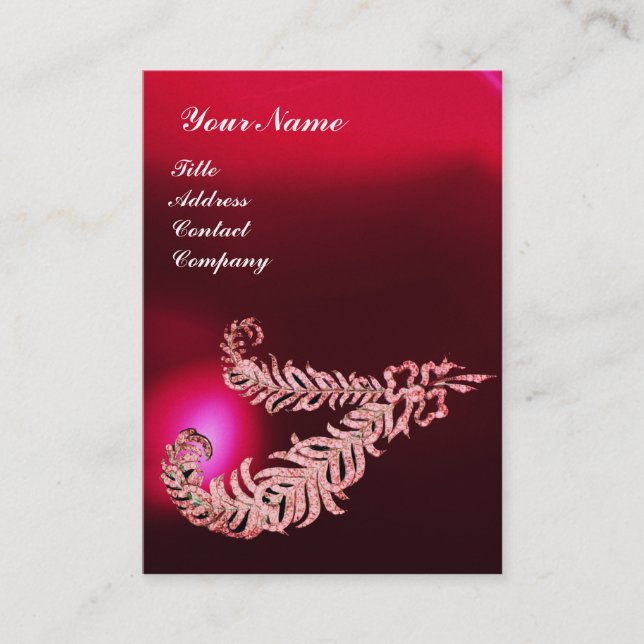 DIAMOND FEATHERS MONOGRAM ,Red Burgundy Ruby Pearl Business Card (Front)