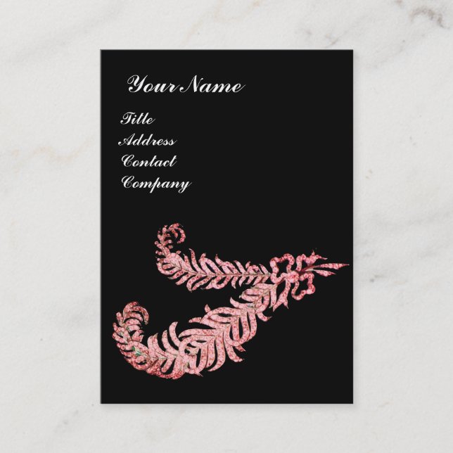 DIAMOND FEATHERS ,pink,black Business Card (Front)
