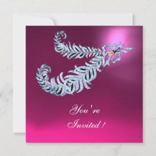 DIAMOND FEATHERS Pink Fuchsia Amethyst Champagne Invitation