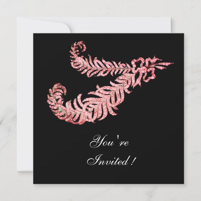DIAMOND FEATHERS ,Pink Gold Metallic Invitation (Front)