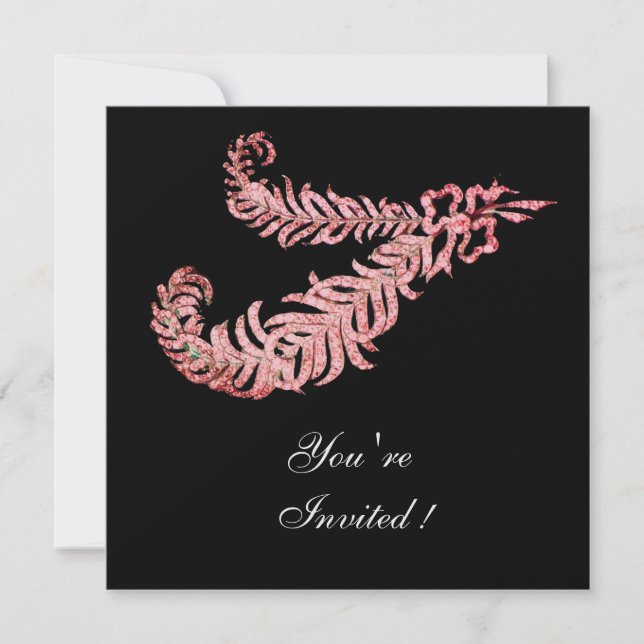 DIAMOND FEATHERS ,Pink Ice Metallic Invitation (Front)