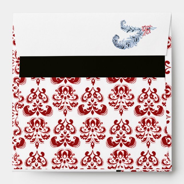 DIAMOND FEATHERS RED BLACK AND WHITE DAMASK ENVELOPE (Back (Top Flap))