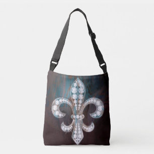 Diamond Fleur de Lis Wood  Crossbody Bag