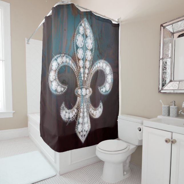 Diamond Fleur de Lis Wooden  Shower Curtain (In Situ)