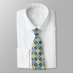 Diamond Flower Geometric Blue & Yellow Two-sided Tie