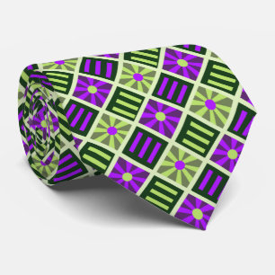Diamond Flower Geometric Moss & Violet Two-sided Tie