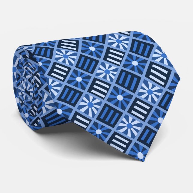 Diamond Flower Geometric Royal Blue Two-sided Tie (Rolled)