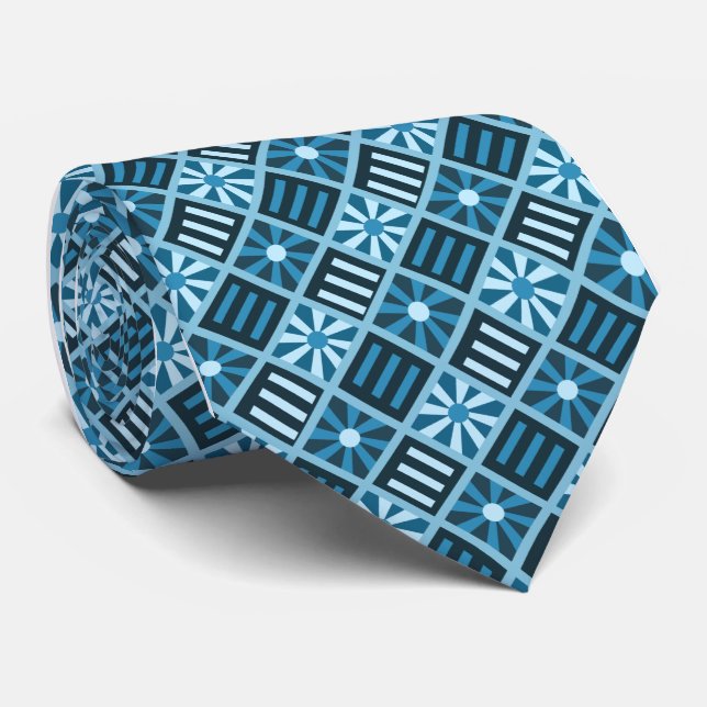 Diamond Flower Geometric Teal Single-sided Tie (Rolled)