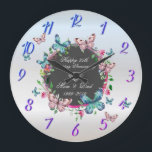 Diamond Flowers Butterflies 50 Wedding Anniversary Large Clock<br><div class="desc">Elegant silver diamond,  flowers,  and butterflies wedding anniversary clock.</div>