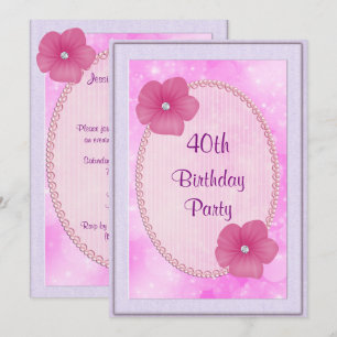 Diamond Flowers & Pearls 40th Birthday Invitation