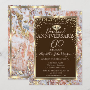 Diamond Frame Marble Glitter Wedding Anniversary Invitation
