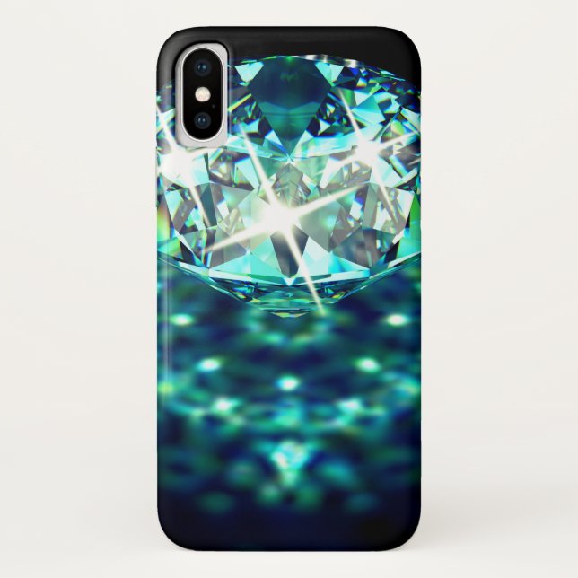 Diamond gem sparkly elegant black turquoise  Case-Mate iPhone case (Back)