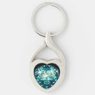 Diamond gem sparkly elegant teal black key ring