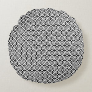 Diamond Gems Pattern Black and White Round Cushion
