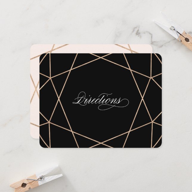 Diamond Gemstone Chic Geometric Wedding Directions Invitation (Front/Back In Situ)