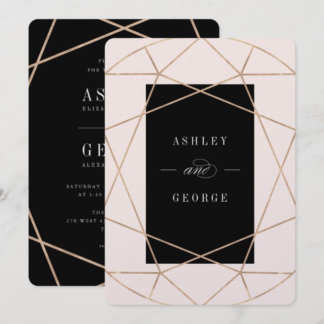 Diamond Gemstone Geometric Modern Stylish Wedding Invitation (Front/Back)