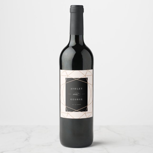 Diamond Gemstone Geometric Modern Stylish Wedding Wine Label (Front)