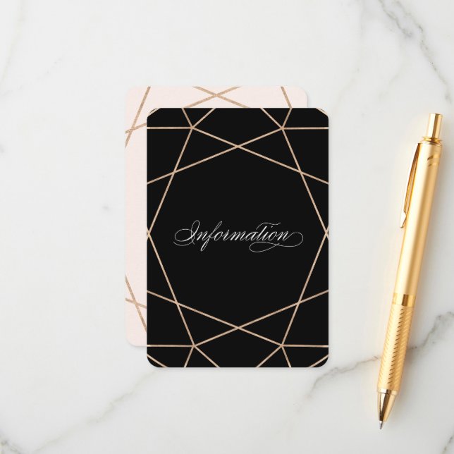 Diamond Gemstone Modern Geometric Wedding Info Enclosure Card (Front/Back In Situ)