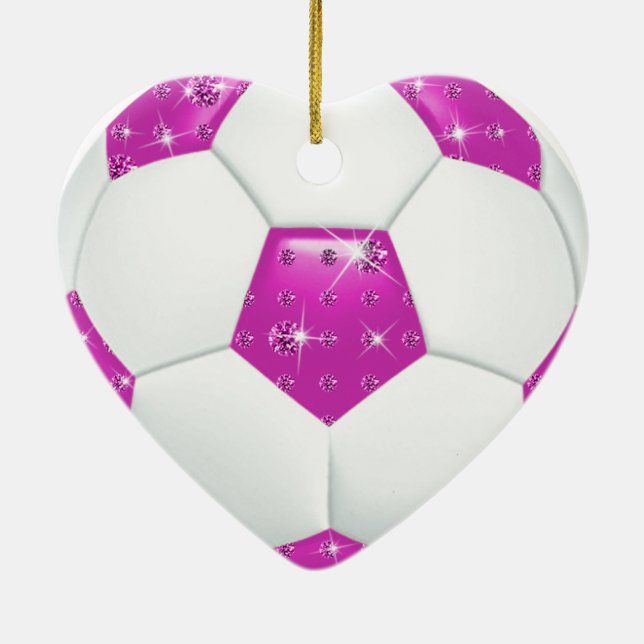 Diamond Gemstones Aqua and Pink Soccer Ball Ceramic Tree Decoration (Back)