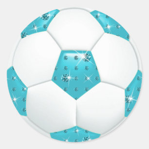 Diamond Gemstones Aqua Soccer Ball Classic Round Sticker
