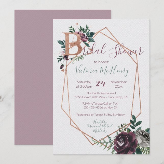 Diamond Geometeric  Watercolor Bridal Shower Invitation (Front/Back)