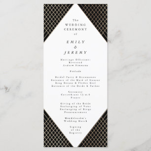 Diamond Geometric Black Gold Gatsby Wedding Programme