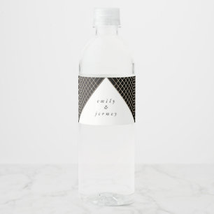 Diamond Geometric Black Gold Gatsby Wedding Water Bottle Label