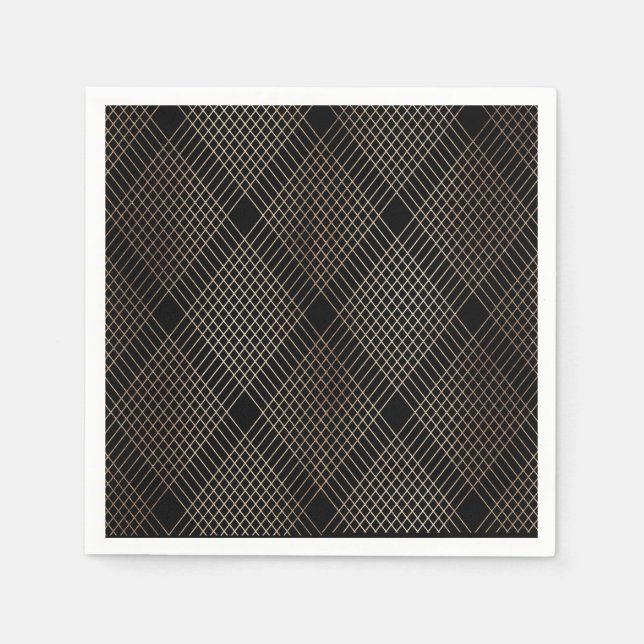 Diamond Geometric Black Gold Wedding Table Napkin (Front)
