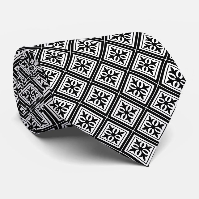 Diamond Geometric Black & White Wedding Tie (Rolled)