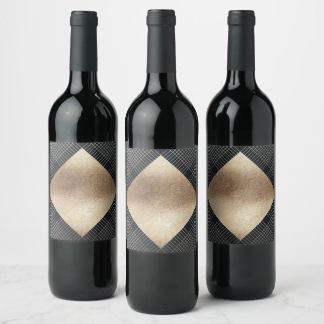 Diamond Geometric Navy Gold Blank Gatsby Wedding Wine Label (Bottles)