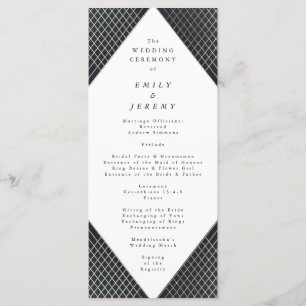 Diamond Geometric Navy Gold Gatsby Wedding Programme