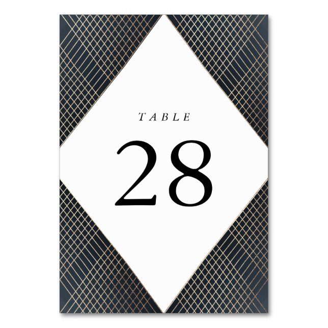 Diamond Geometric Navy Gold Gatsby Wedding Table Number (Front)