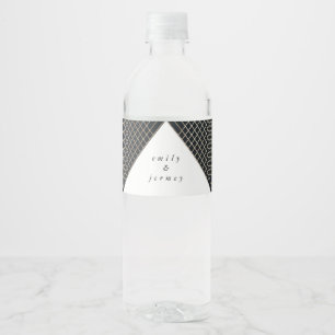 Diamond Geometric Navy Gold Gatsby Wedding Water Bottle Label