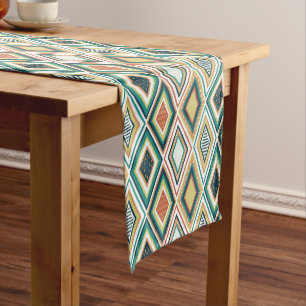 Diamond Geometric Pattern in Earth Tones Short Table Runner