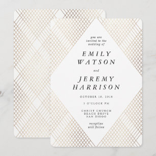 Diamond Geometric White Deco Gold Gatsby Wedding Invitation