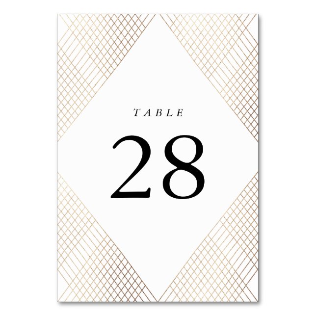 Diamond Geometric White Gold Gatsby Wedding Table Number (Front)