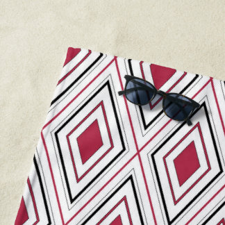 Diamond geometry red black and white beach towel