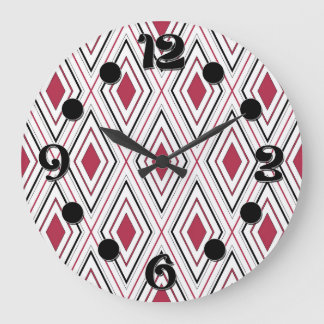 Diamond geometry red black and white large clock