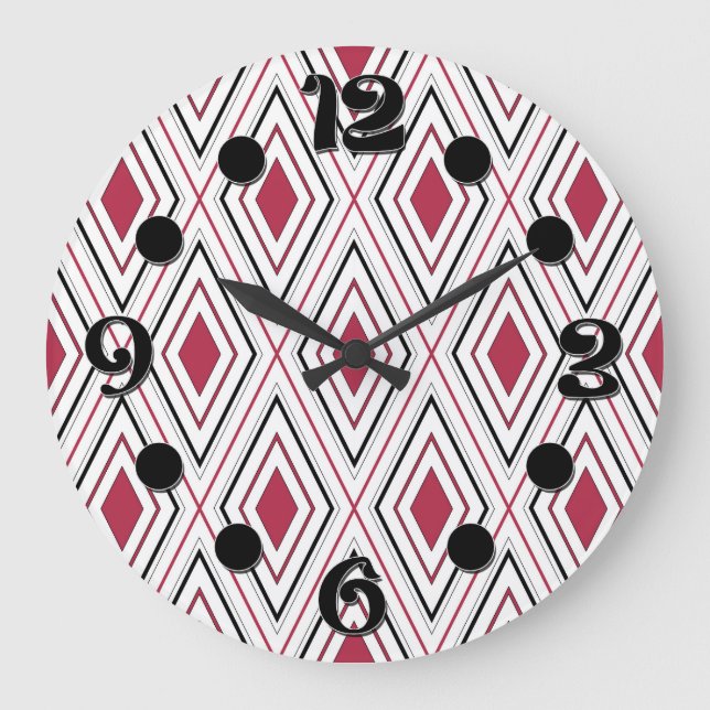 Diamond geometry red black and white large clock (Front)
