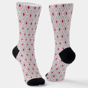 Diamond geometry red black and white socks