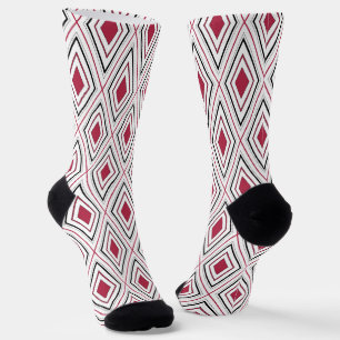 Diamond geometry red black and white socks